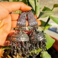 Oxidised Silver Mirror Work Long Jhumka Earrings