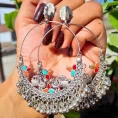 Oxidised Silver Boho Hoop Earrings with Colorful Meenakari Design
