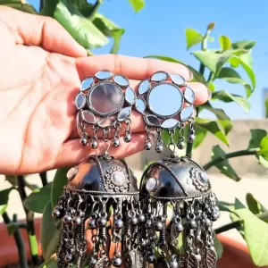 Oxidised Mirror Dome Jhumka
