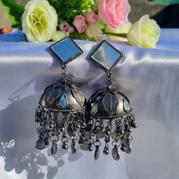 Mirror work Latkan Jhumka – oxidised earrings for women