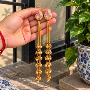 Gold Tone Pink Stone Earrings